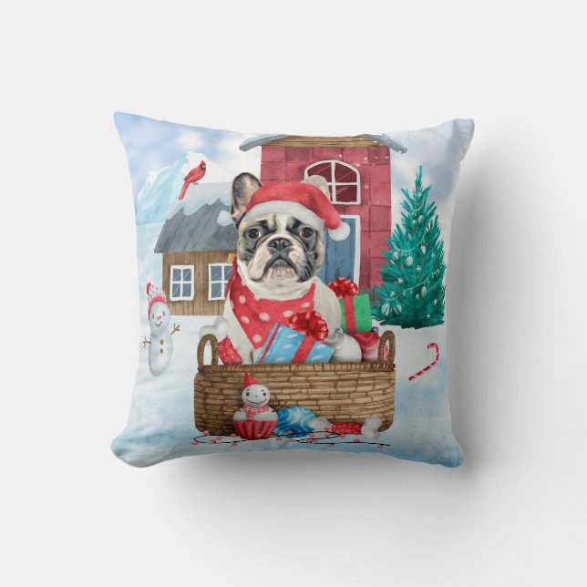 Fransk Bulldog i snö Hund House Kudde (Framsida)