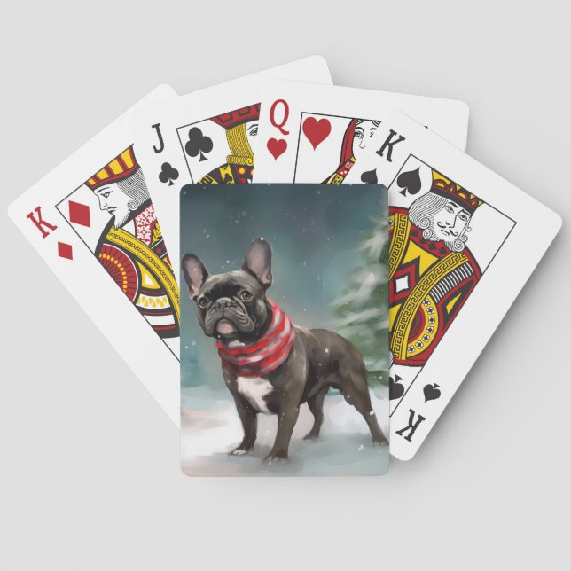 Fransk Bulldog i Snö jul Casinokort (Baksidan)