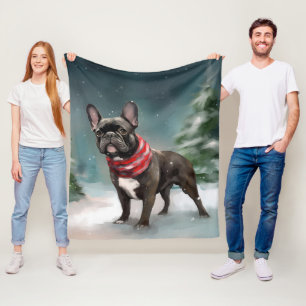 Fransk Bulldog i Snö jul Fleecefilt