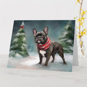 Fransk Bulldog i Snö jul Kort