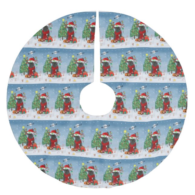 Fransk Bulldog i Snö med julgåvor Julgransmatta Borstad Polyester (Framsidan)