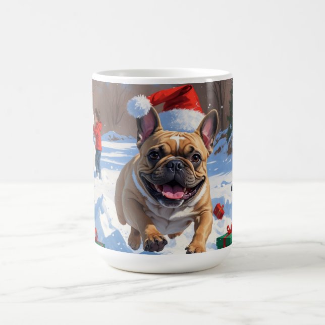 Fransk Bulldog i Snö med julklapp Kaffemugg (Center)