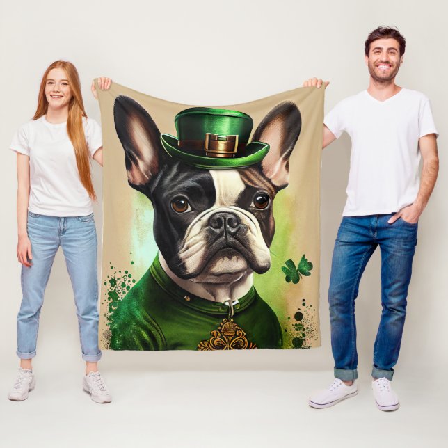 Fransk Bulldog i St. Patrick Dress Fleecefilt (På plats)