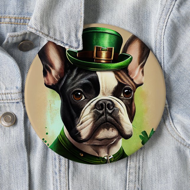 Fransk Bulldog i St. Patrick Dress Knapp (In Situ)