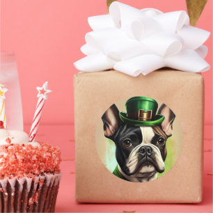 Fransk Bulldog i St. Patrick Dress Runt Klistermärke