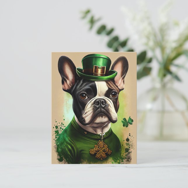 Fransk Bulldog i St. Patrick Dress Vykort (Stående Fram)