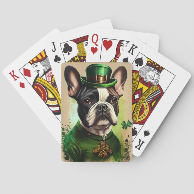 Fransk Bulldog i St. Patrick's Day-dräkt Casinokort (Baksidan)
