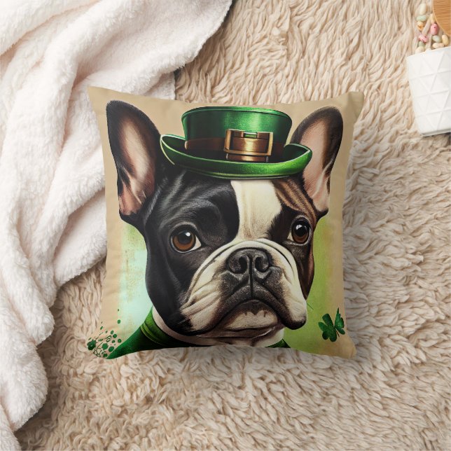 Fransk Bulldog i St. Patrick's Day-dräkt Kudde (Filt)