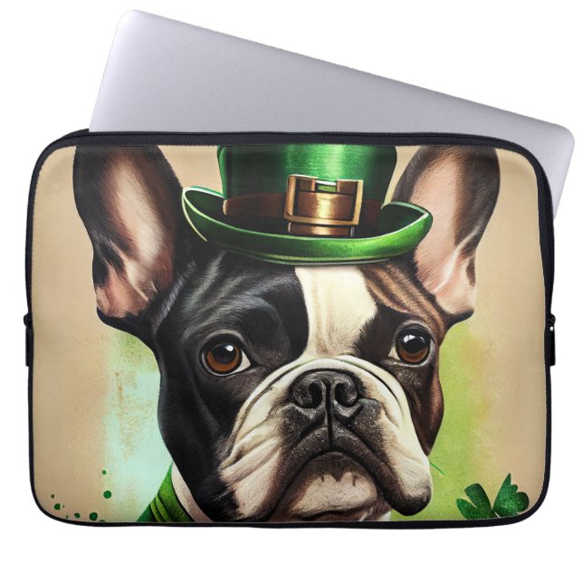 Fransk Bulldog i St. Patrick's Day-dräkt Laptop Fodral (Framsidan)