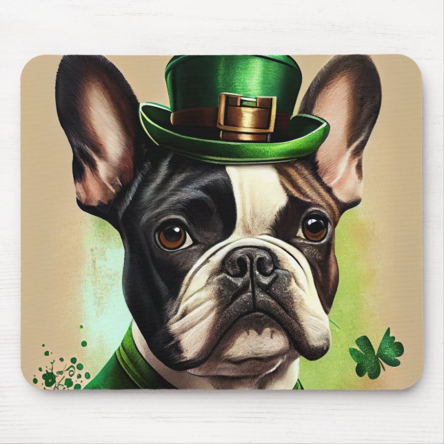 Fransk Bulldog i St. Patrick's Day-dräkt Musmatta (Framsidan)