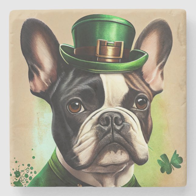 Fransk Bulldog i St. Patrick's Day-dräkt Stenunderlägg (Framsidan)