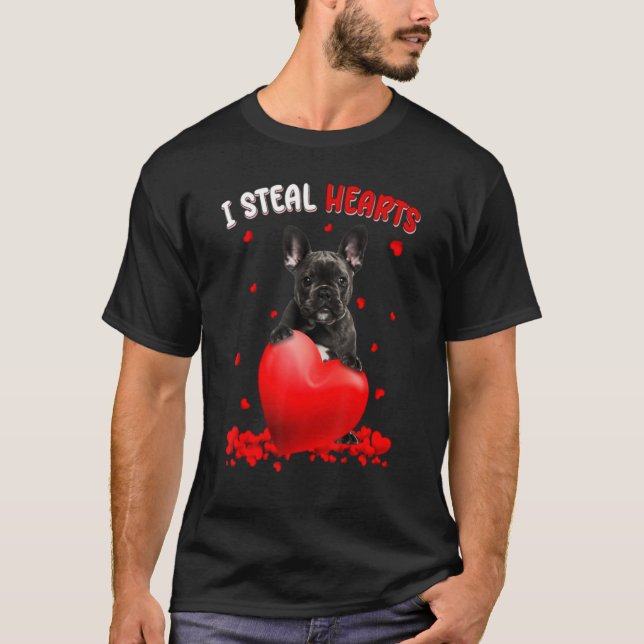 Fransk Bulldog I Steal Hearts Cute Hund Heart V T Shirt (Framsida)