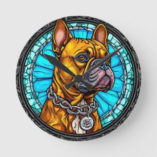 Fransk Bulldog i utsmyckad design Rund Klocka