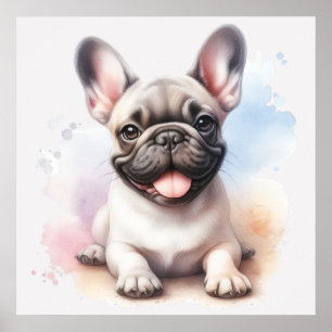 Fransk Bulldog i vattenfärg Poster