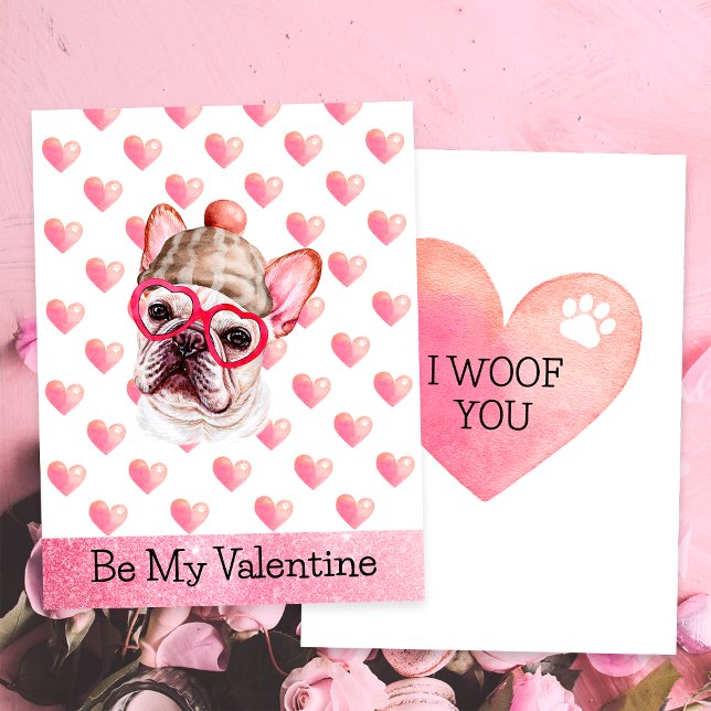 Fransk Bulldog I Woof You Hund Valentines day Julkort (Skapare uppladdad)