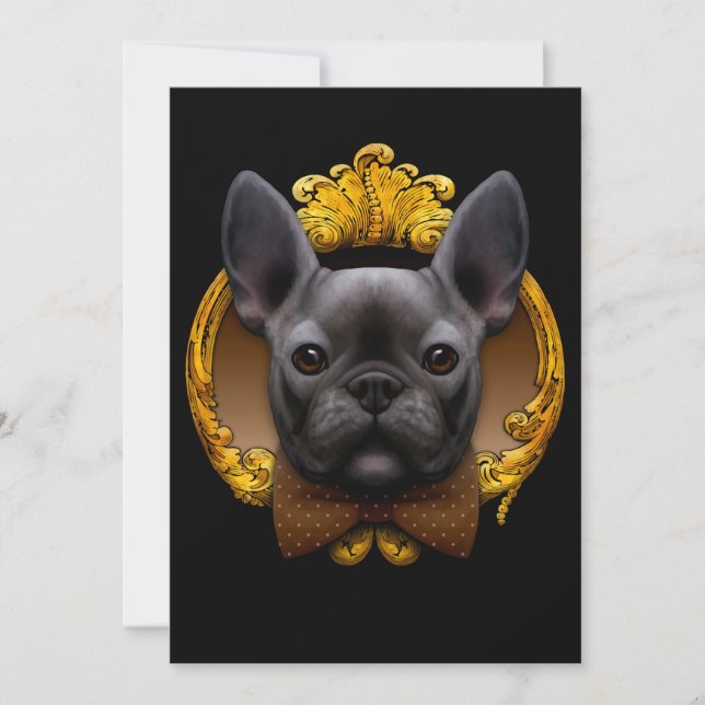 Fransk bulldog illustration, blå inbjudningar (Framsida)
