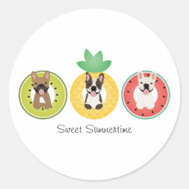 Fransk Bulldog in Fruit Bassäng Flyter Runt Klistermärke