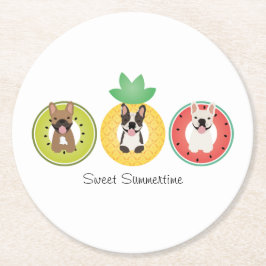 Fransk Bulldog in Fruit Bassäng Flyter Underlägg Papper Rund