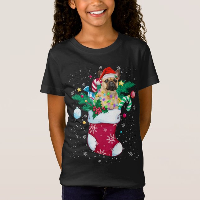 Fransk Bulldog in Sock Funny jul Pajama Sant T Shirt (Framsida)