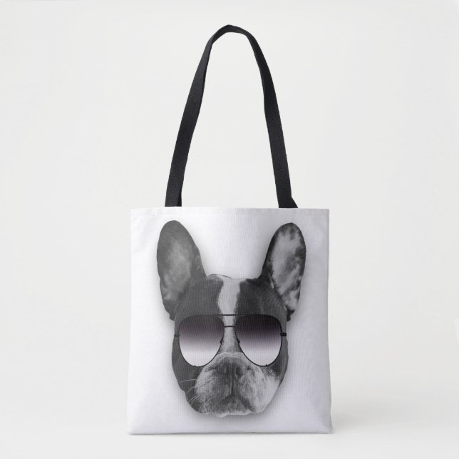 Fransk Bulldog in Sunglasses Tote Tygkasse (Framsida)