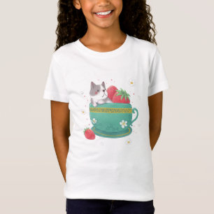 Fransk Bulldog, jordgubbar och Kopp Illustration T Shirt