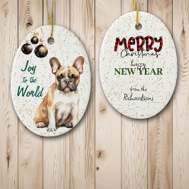 Fransk Bulldog Joy till julafton Julgransprydnad Keramik
