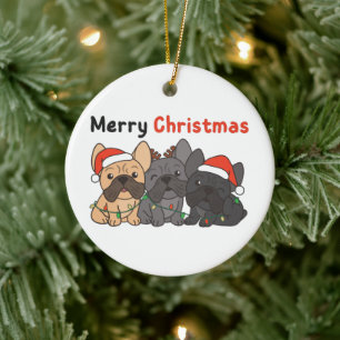 Fransk Bulldog Jul Animals Cute Hundar Ceramic Julgransprydnad Keramik