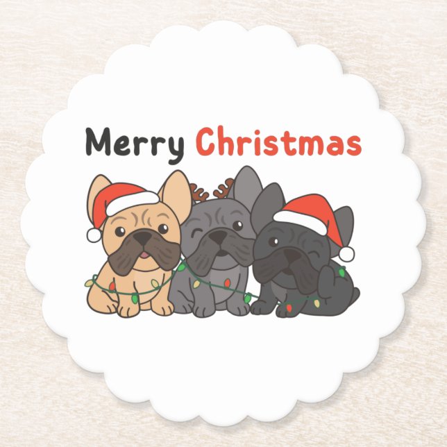 Fransk Bulldog Jul Animals Cute Hundar Papper C Underlägg Papper (Framsida)