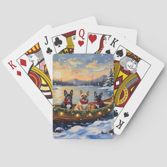 Fransk Bulldog Jul Båt Högtid Casinokort (Baksidan)