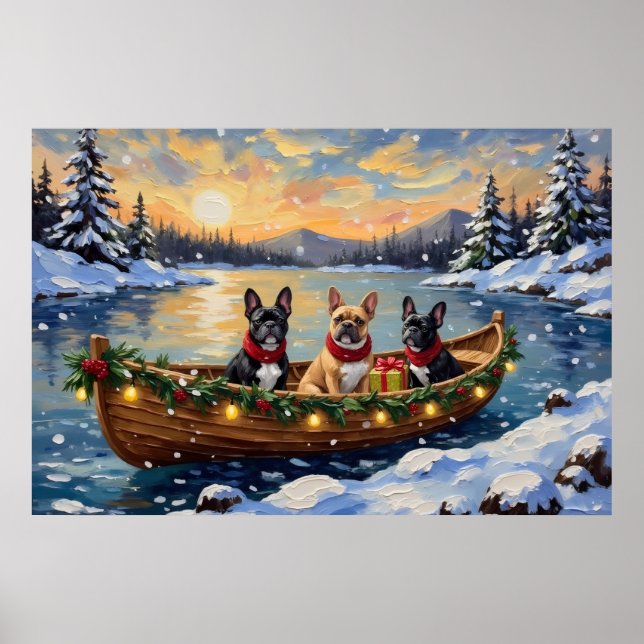 Fransk Bulldog Jul Båt Högtid Poster (Framsidan)
