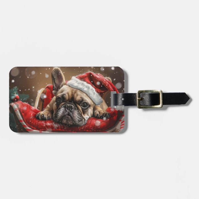Fransk Bulldog Jul Festive Bagagebricka (Horisontell Framsida)