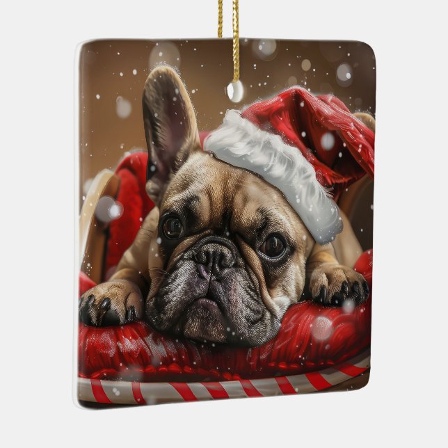 Fransk Bulldog Jul Festive Julgransprydnad Keramik (Höger)