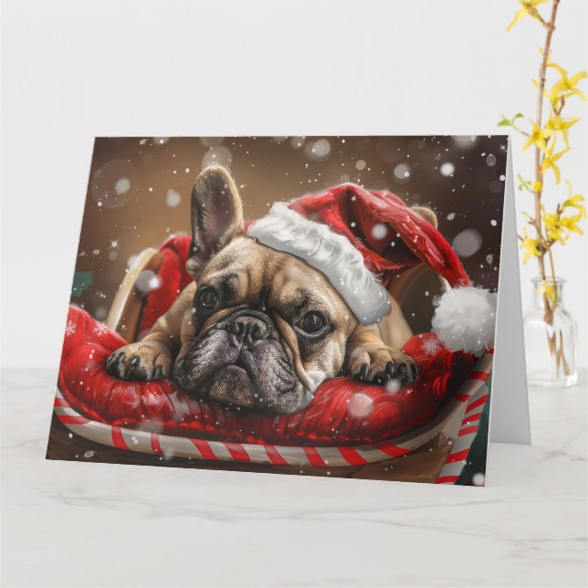 Fransk Bulldog Jul Festive Kort (Gul blomma)