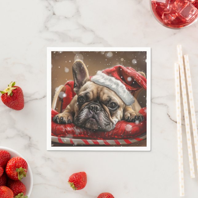 Fransk Bulldog Jul Festive Pappersservett (Insitu)