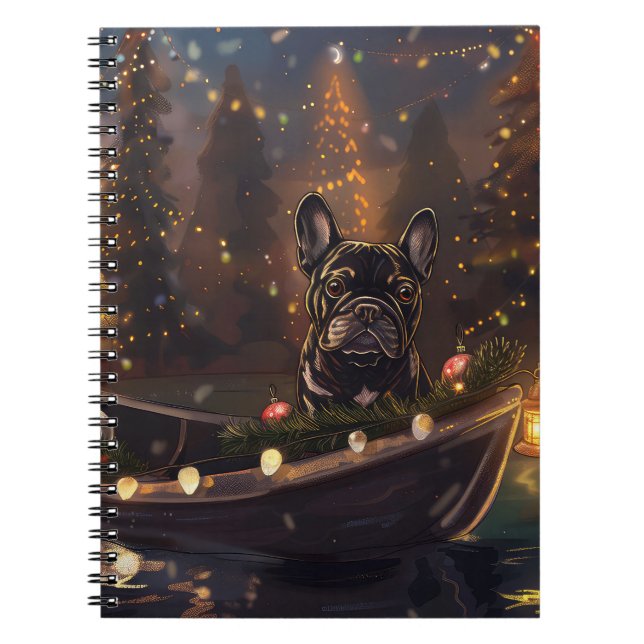 Fransk Bulldog Jul Festive Voyage Anteckningsbok (Framsidan)