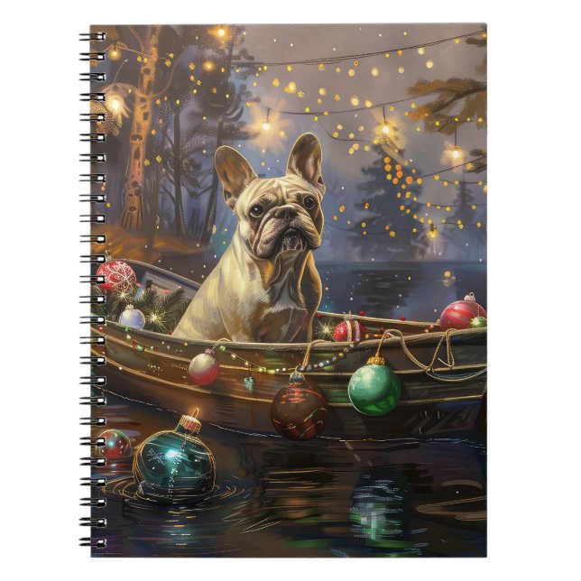 Fransk Bulldog Jul Festive Voyage Anteckningsbok (Framsidan)