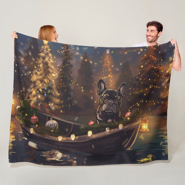 Fransk Bulldog Jul Festive Voyage Fleecefilt (På plats)