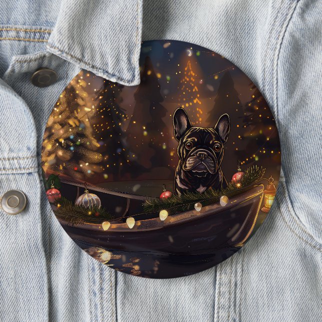 Fransk Bulldog Jul Festive Voyage Knapp (In Situ)