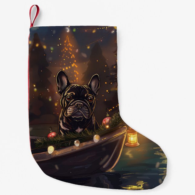 Fransk Bulldog Jul Festive Voyage Liten Julstrumpa (Framsidan)