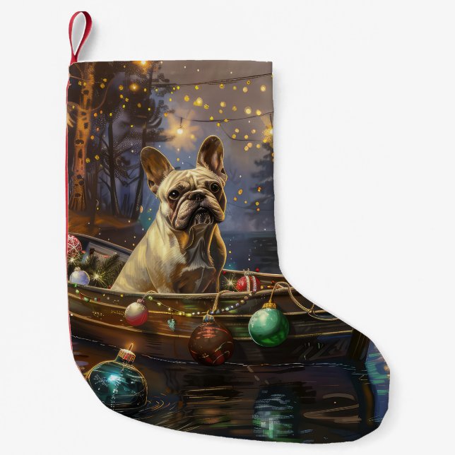 Fransk Bulldog Jul Festive Voyage Liten Julstrumpa (Framsidan)