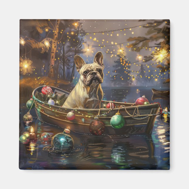 Fransk Bulldog Jul Festive Voyage Magnet (Framsidan)