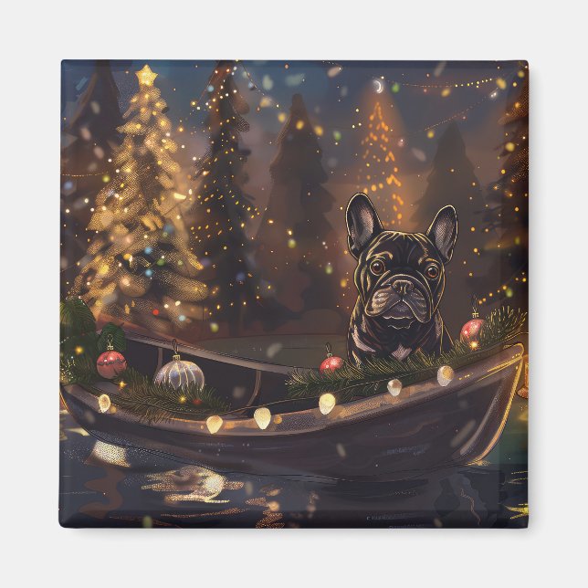 Fransk Bulldog Jul Festive Voyage Magnet (Framsidan)