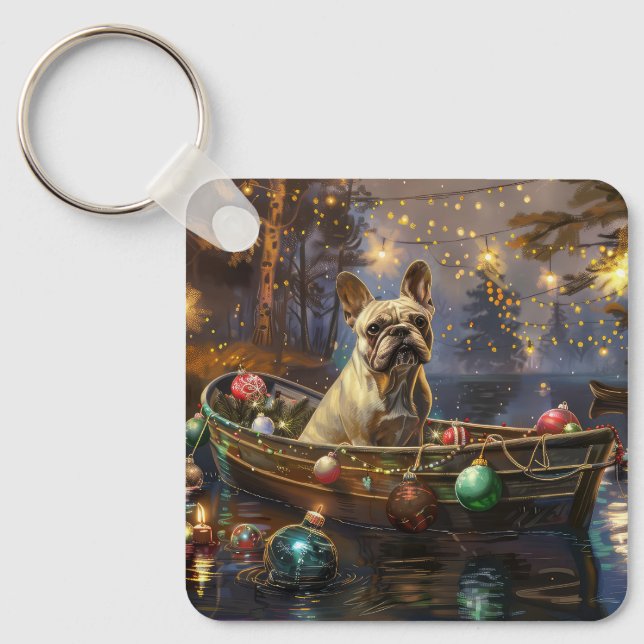Fransk Bulldog Jul Festive Voyage Nyckelring (Framsida)