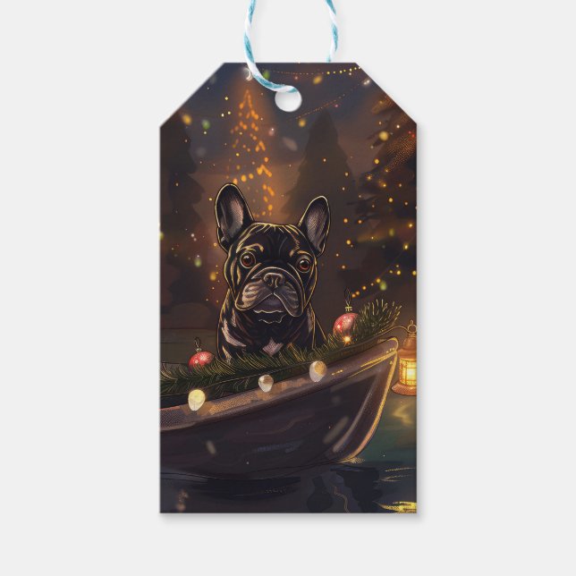 Fransk Bulldog Jul Festive Voyage Presentetikett (Framsidan)
