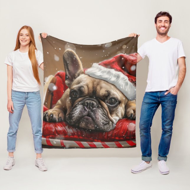 Fransk Bulldog Jul Festlig Fleecefilt (På plats)