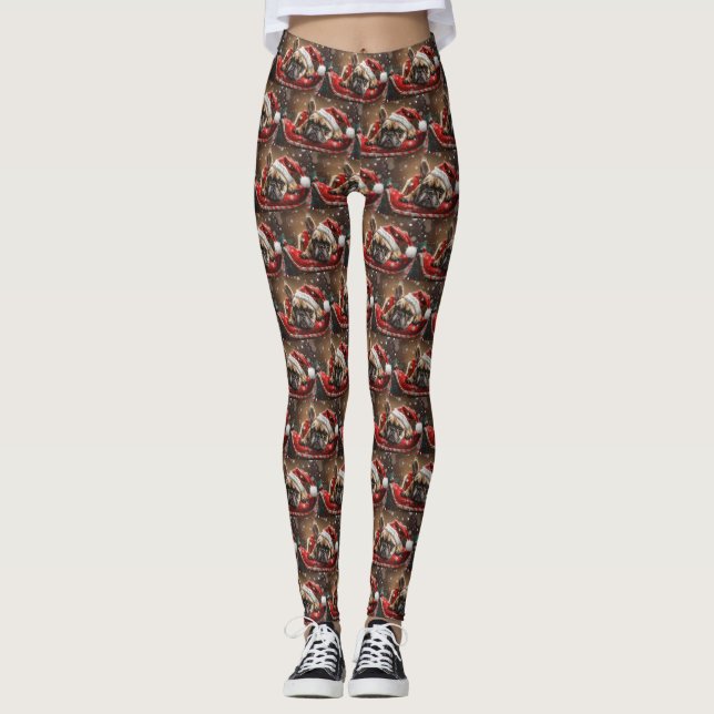 Fransk Bulldog Jul Festlig Leggings (Framsida)