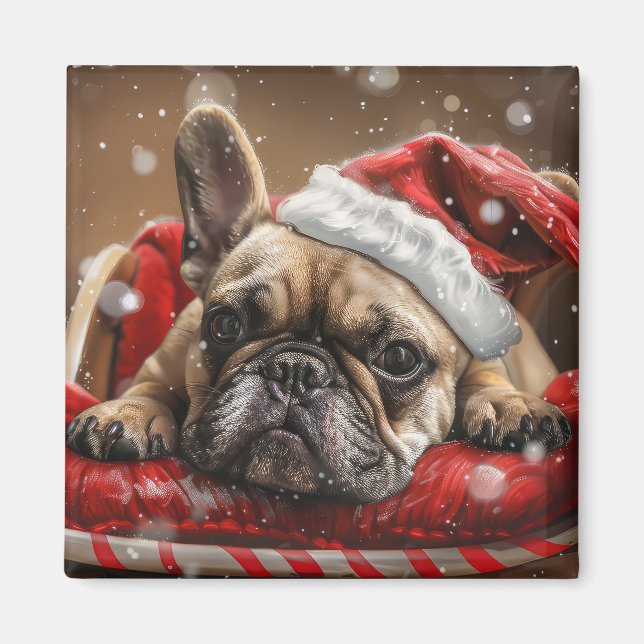 Fransk Bulldog Jul Festlig Magnet (Framsidan)
