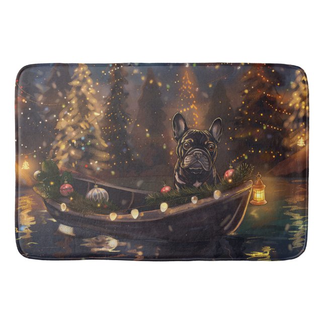 Fransk Bulldog Jul Festlig Resa Badrumsmatta (Framsidan)