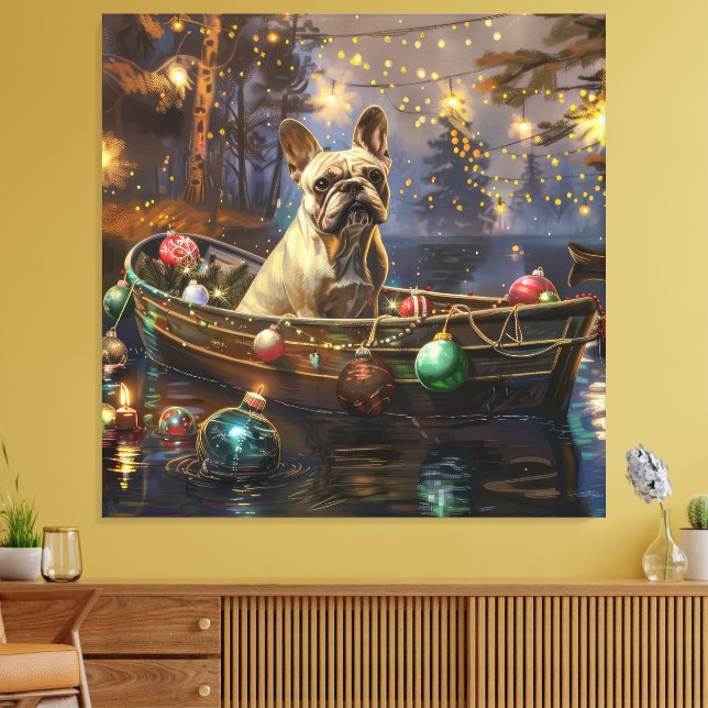 Fransk Bulldog Jul Festlig Resa Canvastryck (Insitu (Vardagsrum))