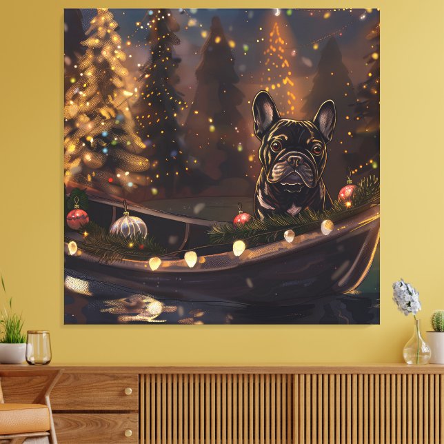 Fransk Bulldog Jul Festlig Resa Canvastryck (Insitu (Vardagsrum))